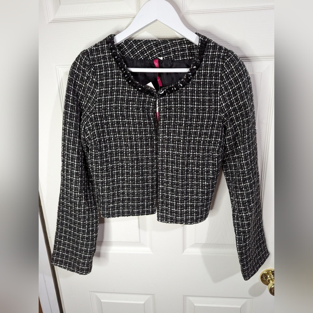 Heart Soul Tweed black and white open front jacket & skirt NWT size large